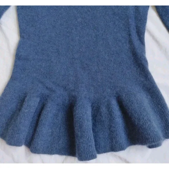 Isaac Mizrahi Live! Cashmere Peplum Sweater Babydoll Vneck Blue Women's XS - Picture 15 of 15
